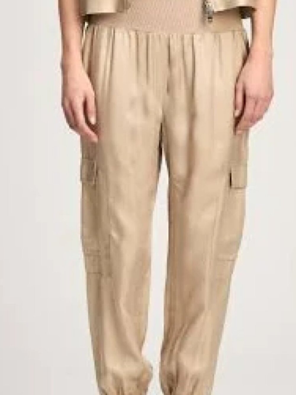 Cinq à Sept Giles Satin Cargo Jogger Pants Taupe Size S